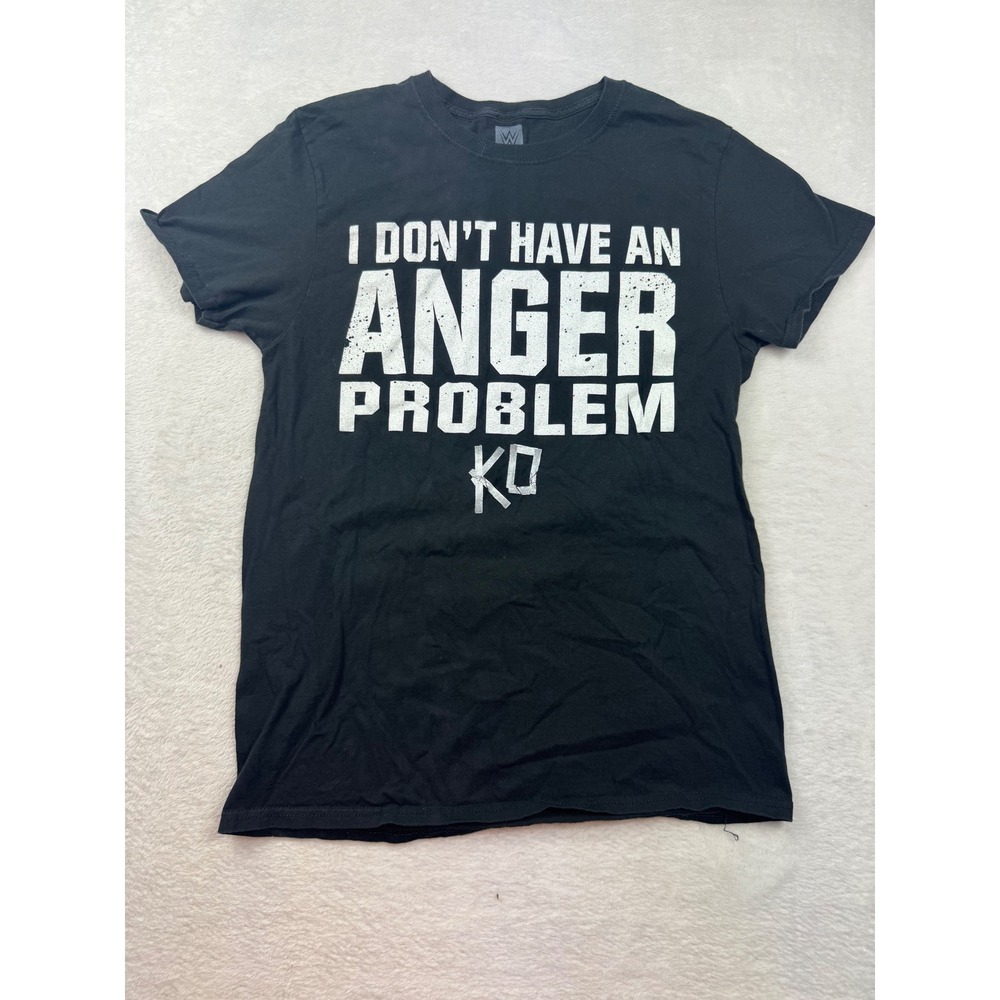 WWE Authentic Kevin Owens Anger Problem Idiot Problem Black Graphic T-Shirt M